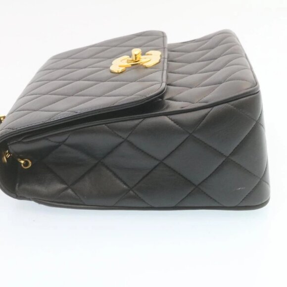 CHANEL Matelasse Chain Flap Shoulder Bag Lamb Skin Black Gold CC Auth 28632SAV - Picture 4 of 16